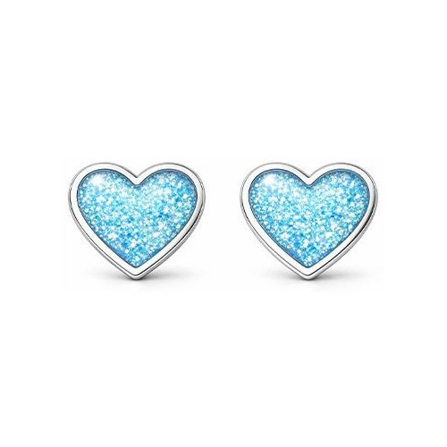 Stříbrné náušnice srdce třpytky modré