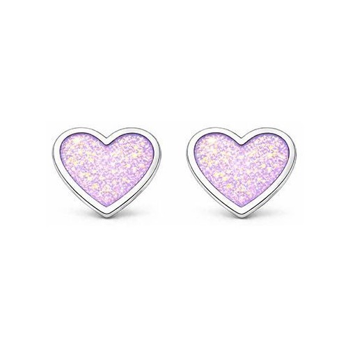 Stříbrné náušnice srdce fialová perleť
