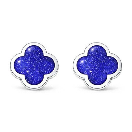 Stříbrné náušnice modrý čtyřlístek