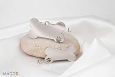 Ocelová psí známka ve tvaru kosti s tlapičkou