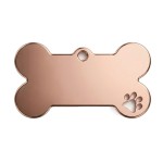 Ocelová psí známka ve tvaru kosti s tlapičkou růžovozlatá L