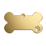 Ocelová psí známka ve tvaru kosti s tlapičkou zlatá L