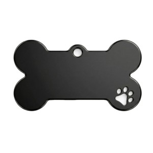Ocelová psí známka ve tvaru kosti s tlapičkou černá