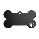 Ocelová psí známka ve tvaru kosti s tlapičkou černá L