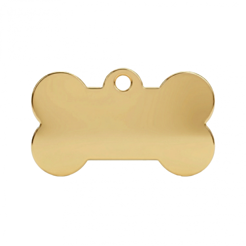 Ocelová psí známka ve tvaru kosti zlatá M