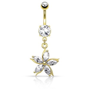 Zlacený piercing do pupíku květ