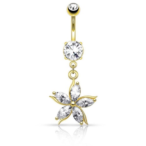Zlacený piercing do pupíku květ