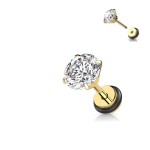 Zlacená piercingová náušnice, čirý zirkon 5 mm - 1 kus