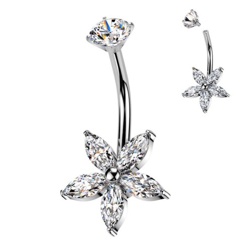 Celoocelový piercing do pupíku kytička stříbrná