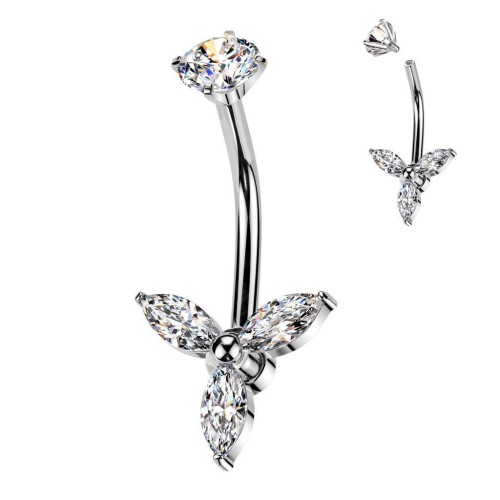 Celoocelový piercing do pupíku kytička stříbrná