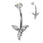 Celoocelový piercing do pupíku kytička zlacená