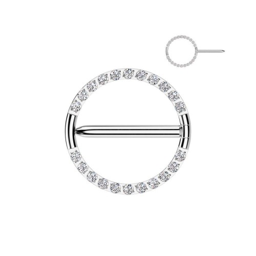 Titanový piercing do bradavky kruh se zirkony (1,6 x 14 mm)