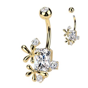 Zlacený piercing do pupíku kytičky
