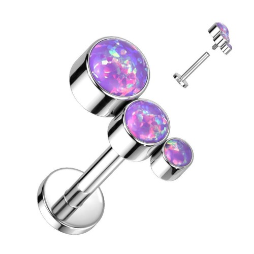 Piercing labreta titan s opály (fialový)