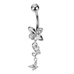 Visací piercing do pupíku s motýlky