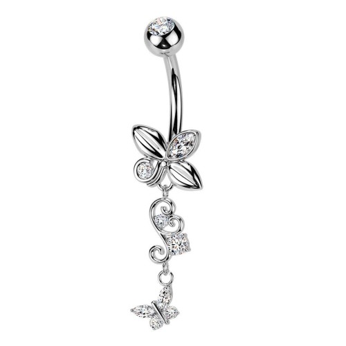 Visací piercing do pupíku s motýlky
