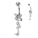 Visací piercing do pupíku s motýlky