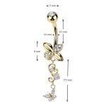 Zlacený visací piercing do pupíku s motýlky