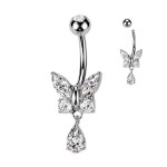 Zlacený piercing do pupíku motýlek (čirá)