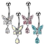 Zlacený piercing do pupíku motýlek (čirá)