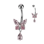 Zlacený piercing do pupíku motýlek (čirá)