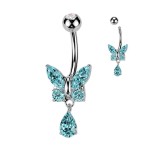 Zlacený piercing do pupíku motýlek (čirá)