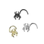 Zahnutý piercing do nosu pavouček (zlacený)