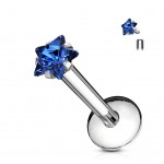 Piercing do brady labreta - hvězda 3 mm (tyrkysová)