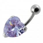 Stříbrný piercing do pupíku - srdíčko (fialová)
