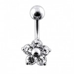 Stříbrný piercing do pupíku - kytička (čirá)