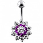 Stříbrný piercing do pupíku - kytička (čirá/růžová)