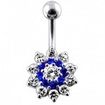 Stříbrný piercing do pupíku - kytička (čirá/růžová)