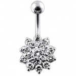 Stříbrný piercing do pupíku - kytička (čirá/růžová)