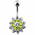 Stříbrný piercing do pupíku - kytička (čirá/růžová)