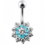 Stříbrný piercing do pupíku - kytička (čirá/růžová)