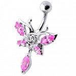 Stříbrný piercing do pupíku - motýl (čirá)