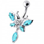 Stříbrný piercing do pupíku - motýl (čirá)