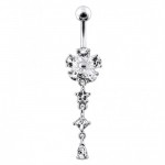 Stříbrný piercing do pupíku - kytička (růžová)