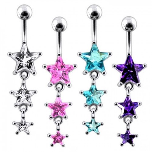 Stříbrný piercing do pupíku - hvězdy (čirá)