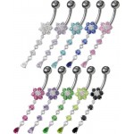 Stříbrný piercing do pupíku - kytička (růžová)