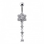 Stříbrný piercing do pupíku - kytička (čirá)