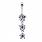 Stříbrný piercing do pupíku - kytičky (čirá/růžová)