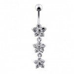 Stříbrný piercing do pupíku - kytičky (čirá/růžová)