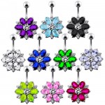 Stříbrný piercing do pupíku - kytička (čirá/růžová)