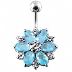 Stříbrný piercing do pupíku - kytička (čirá/růžová)