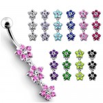 Stříbrný piercing do pupíku - kytičky (růžová)