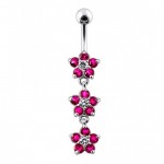 Stříbrný piercing do pupíku - kytičky (růžová)