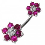 Stříbrný piercing do pupíku - kytičky (tyrkysová)