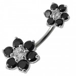 Stříbrný piercing do pupíku - kytičky (tyrkysová)