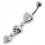 Stříbrný piercing do pupíku - srdíčka (růžová)